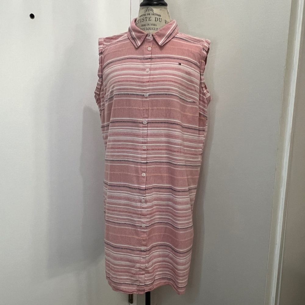 Tommy Hifiger Pink Stripe Shirt Dress Size 14.  100% cotton.